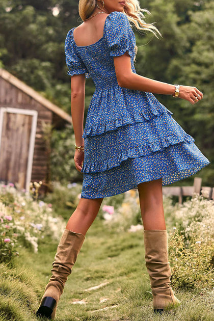 Smocked Off-Shoulder Floral Printed Midi Dress