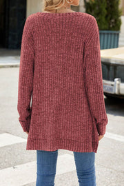 Solid Color Round Neck Long Sleeve Brushed Slit Pullover