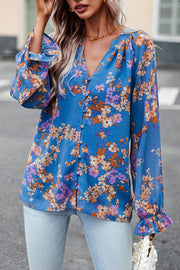 V-neck Floral Chiffon Shirt