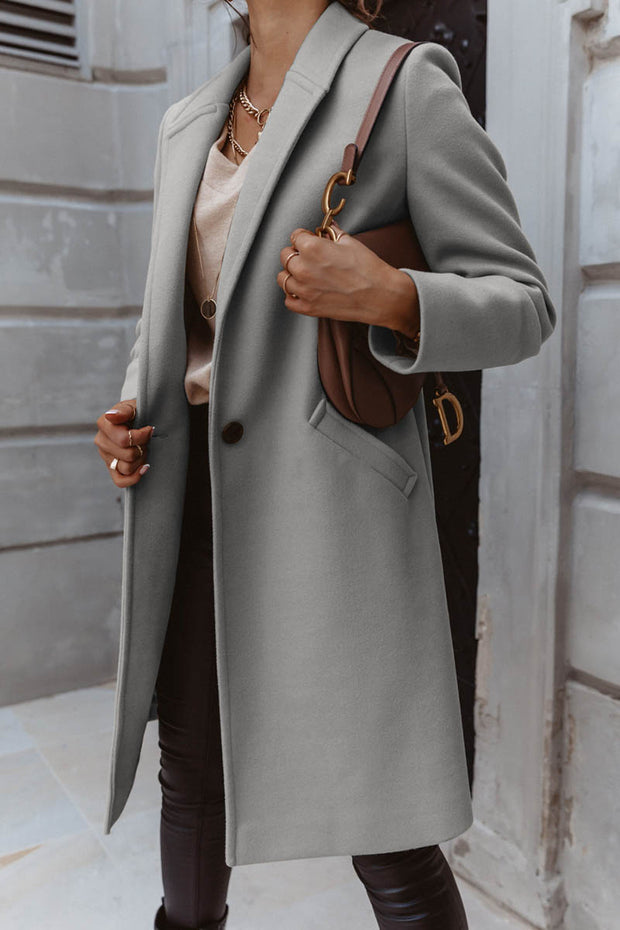 Solid Color Long Sleeve Single Breasted Coat With Pockets