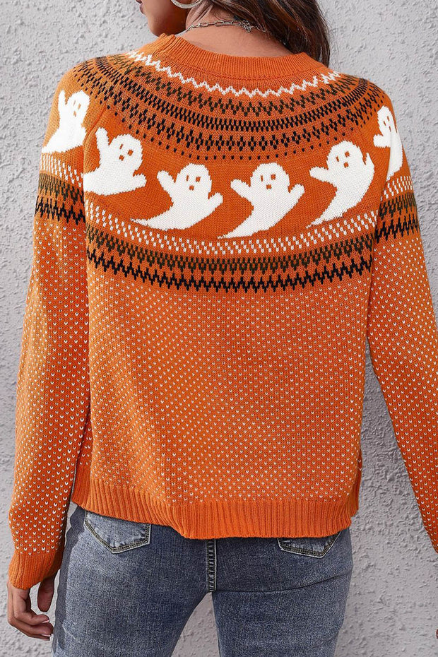 Halloween Ghost Retro Polka Dot Long Sleeve Knitted Sweater