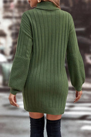 Solid color high collar casual mid-length sweater dress