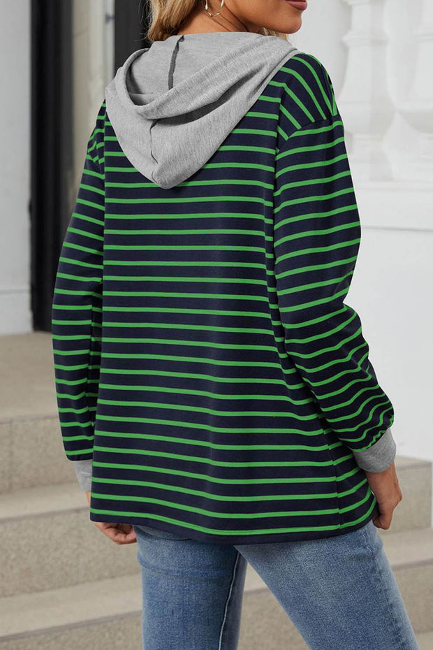 Striped Colorblock Long Sleeve Loose Hoodie