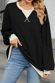 Colorblock Round Neck Loose Long Sleeve Sweatshirt