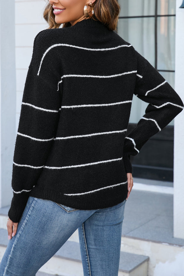 Round Neck Striped Knit Pullover Sweater