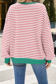 Striped Round Neck Colorblock Loose Long Sleeve Sweatshirt