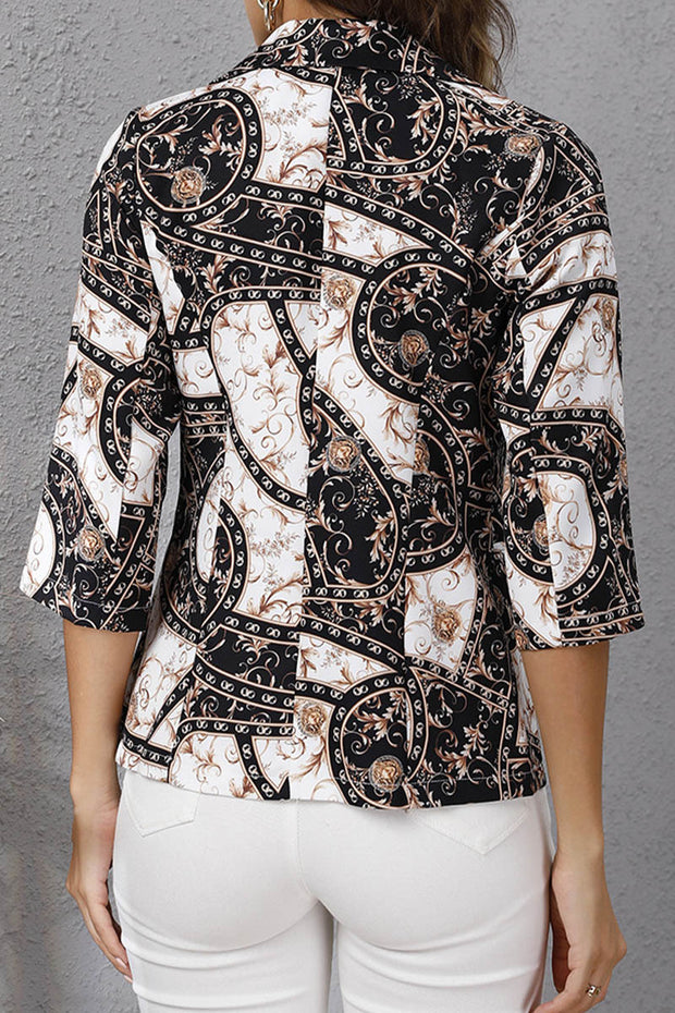 Printed Lapel Three-quarter Sleeve Suit Blazer Jacket