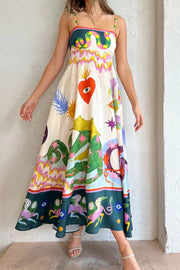 Multicolor chic positioning painting print suspender skirt