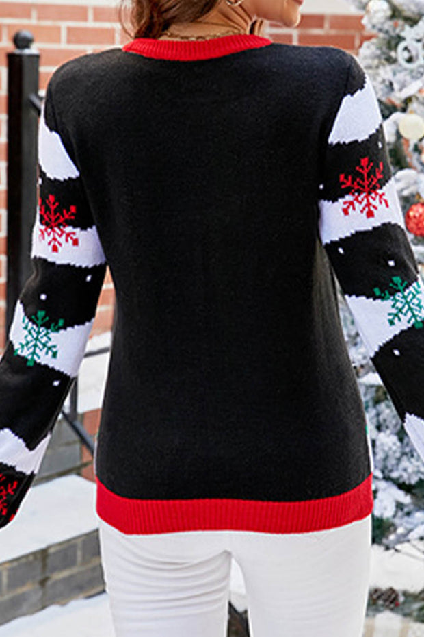 Christmas Tree Embroidery Round Neck Knitted Christmas Sweater