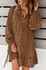 V Neck Leopard Print Loose Mini Dress