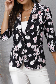 Printed Lapel Three-quarter Sleeve Suit Blazer Jacket