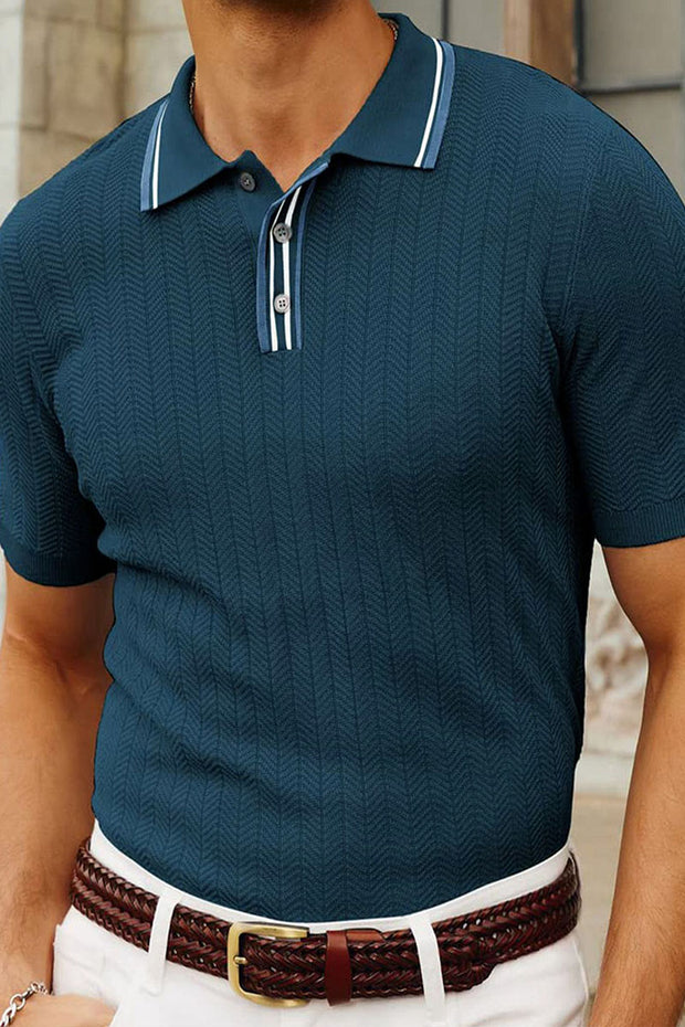 Summer Men's Business Figure 8 Textured Polo Collar Short Sleeve Sweater