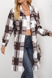 Plaid Single Breasted Lapel Long Sleeve Shirt Jacket