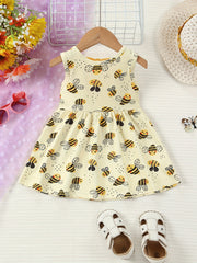 Baby girl cute cartoon print bow dress