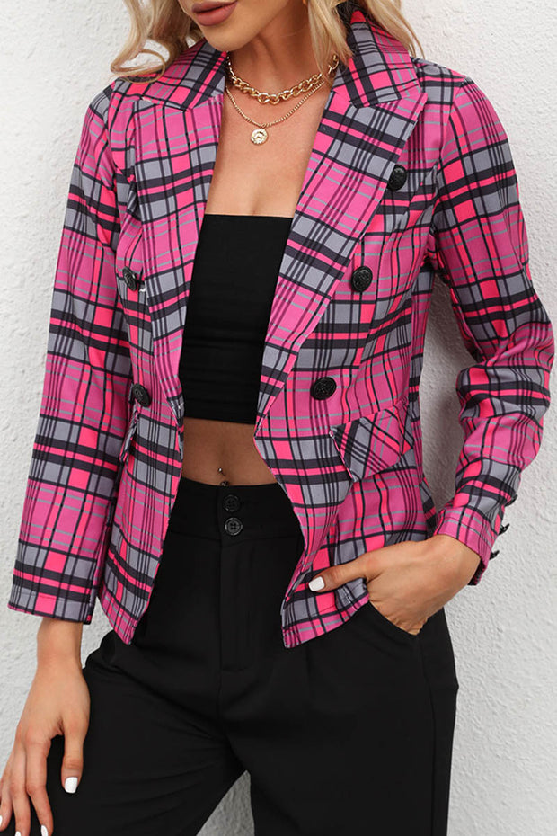 Plaid Lapel Long Sleeve Suit Blazer Jacket