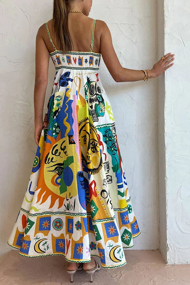 Chic geometric graffiti print suspender skirt