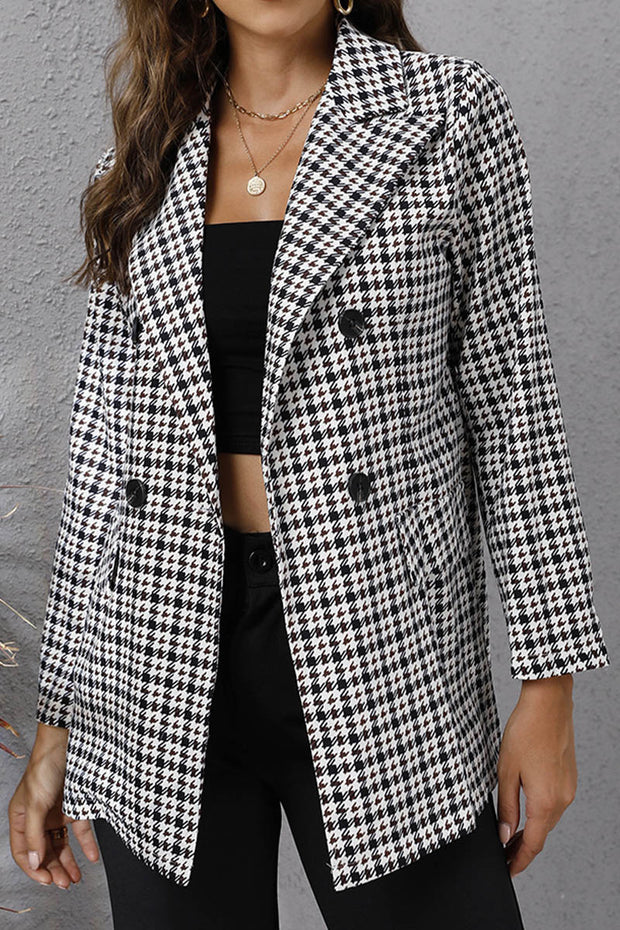 Houndstooth Lapel Long Sleeve Suit Blazer Jacket