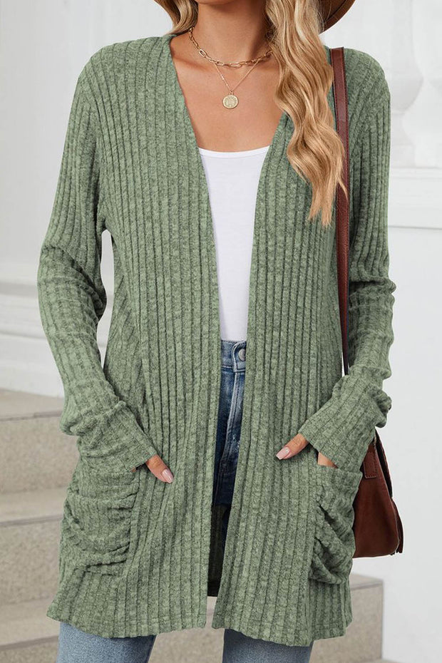 Solid Color Pocket Long Sleeve Cardigan Sweater