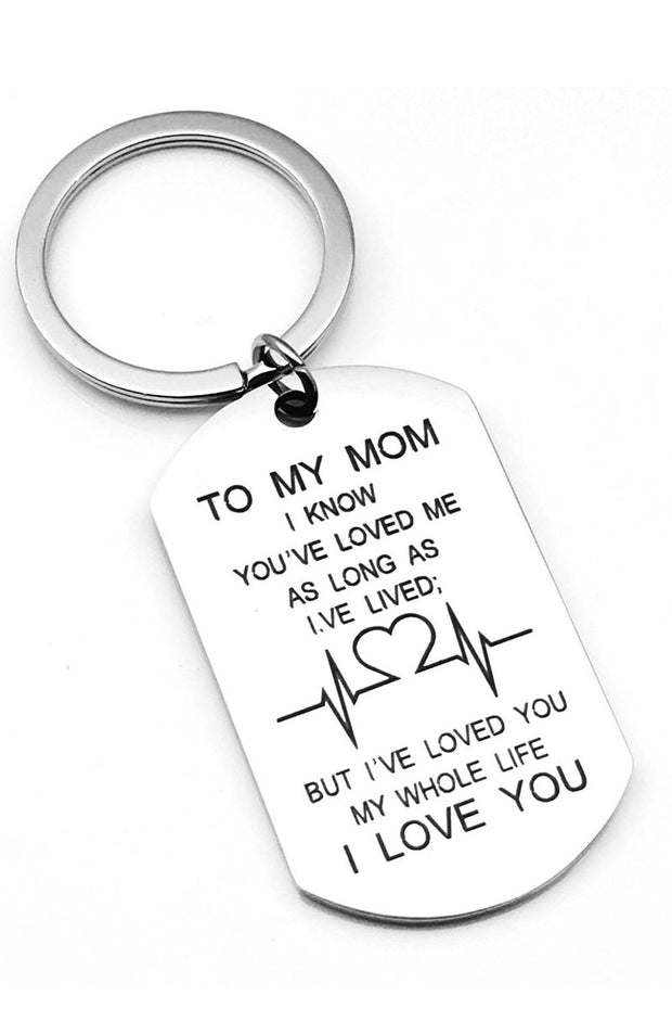 Keyring - love you mom (with silver heart charm)