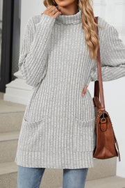 Solid color Long Sleeve Loose Knit Turtleneck Pullover