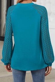 Lace Panel Round Neck Long Sleeve Loose Top