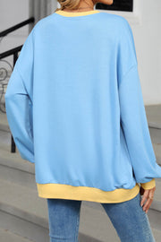 Colorblock Round Neck Loose Long Sleeve Sweatshirt