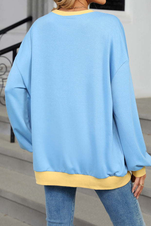 Colorblock Round Neck Loose Long Sleeve Sweatshirt