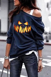 Halloween Print One Shoulder Long Sleeves Sweatshirt