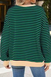 Striped Round Neck Colorblock Loose Long Sleeve Sweatshirt