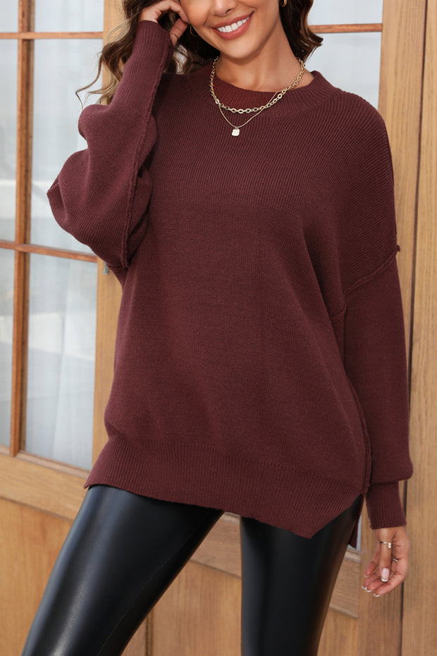 Solid Color Round Neck Loose Knit Pullover Sweater