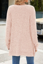 Solid Color Round Neck Long Sleeve Brushed Slit Pullover