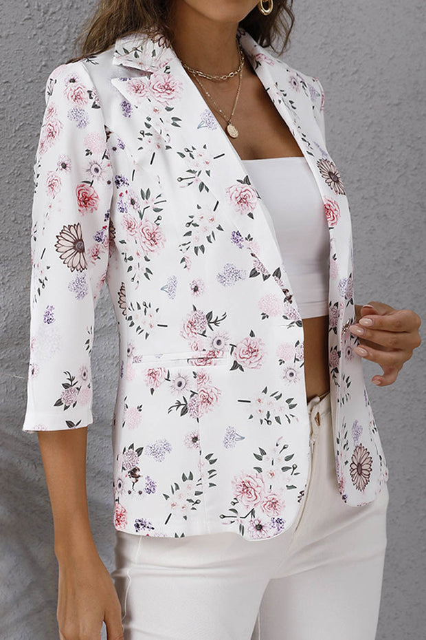 Printed Lapel Three-quarter Sleeve Suit Blazer Jacket