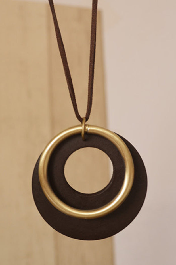 Geometric Round Hollow Wood Chip Long Necklace Sweater Chain