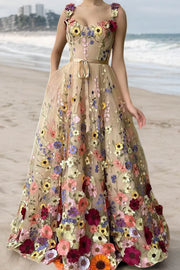 3D Floral Embellished Maxi Dress Suspender Skirt