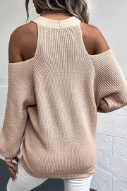V-Neck Button Off-Shoulder Knit Sweater