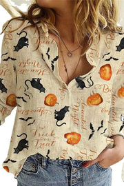 Halloween Pumpkin Print Long Sleeve Shirt