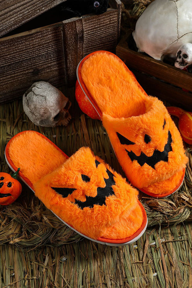 Halloween-themed Faux Fur Open Toe Slippers