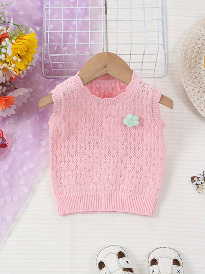 Spring and Autumn Girls' Sweater Vest Baby Cute Flower Knitted Vest Can Be Weared Inside and Out Woolen Sweater