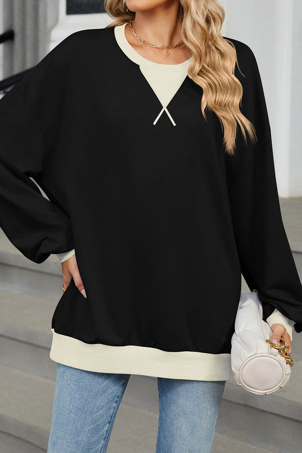 Colorblock Round Neck Loose Long Sleeve Sweatshirt