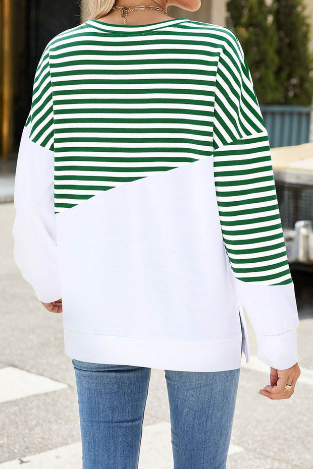 Solid Color Striped Colorblock Round Neck Long Sleeve Sweatshirt