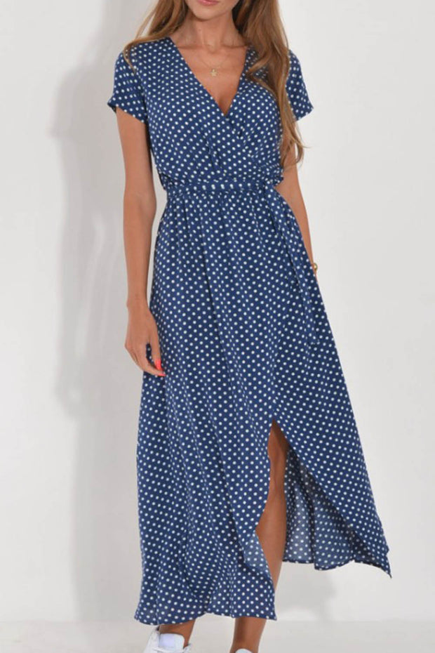 Printed Slit V Neck Midi Dress