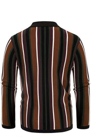 Men's Multicolor Striped Jacquard Knit Long Sleeve Polo Shirt
