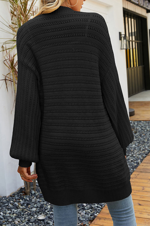 Solid Color Hollow Pocket Balloon Sleeve Knit Sweater