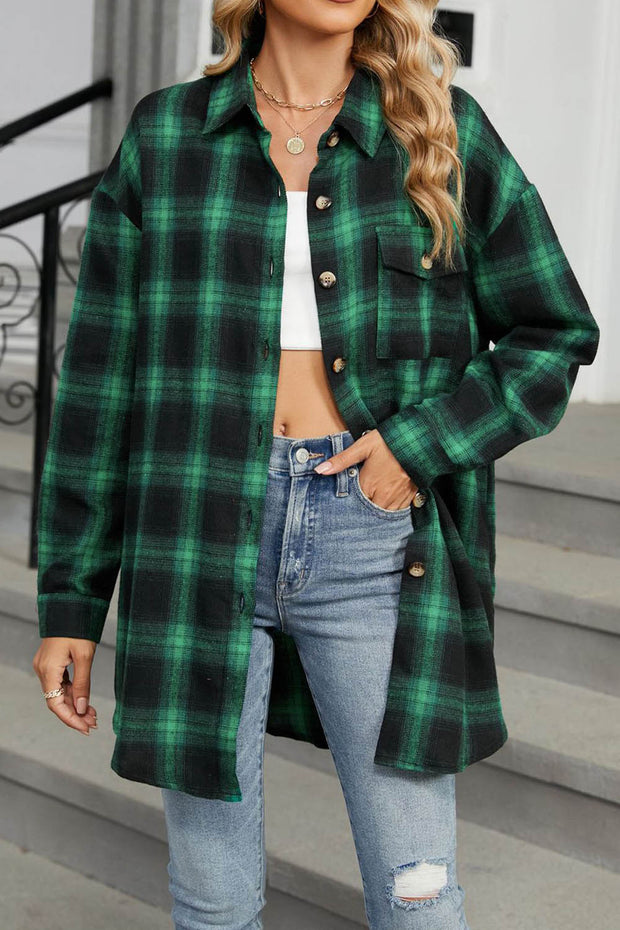 Oversize Plaid Shirt Brushed Long Sleeve Shirt