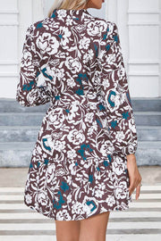 Printed Button Long Sleeve Dress