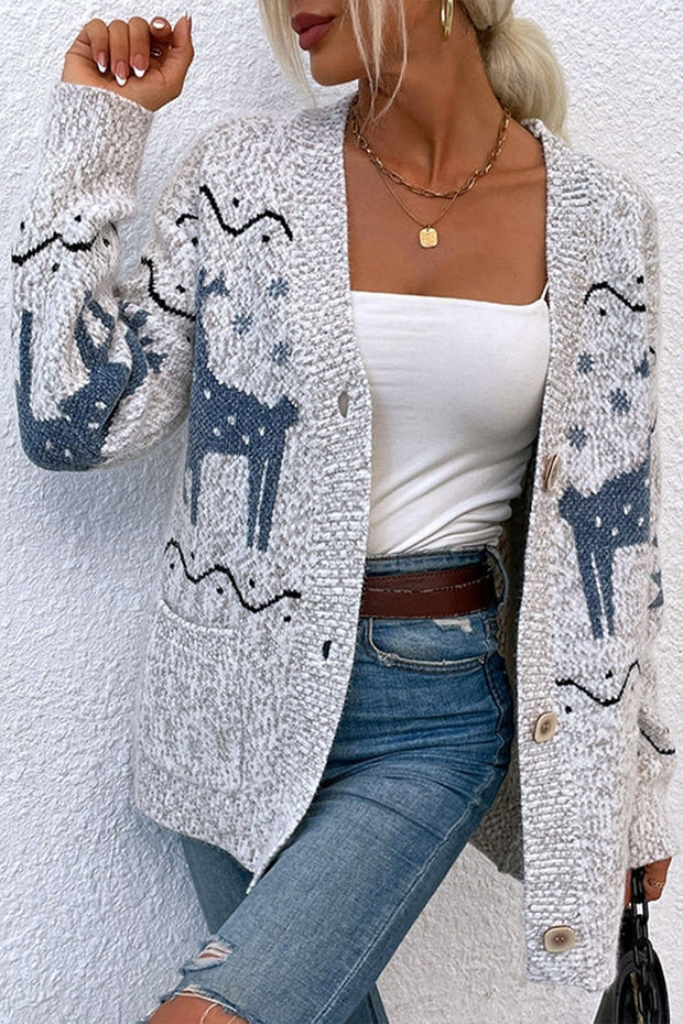 Single-Breasted Christmas Deer Cardigan Sweater