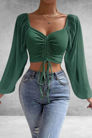 V-neck Chiffon Drawstring Lantern Sleeve Tight Sexy Shirt