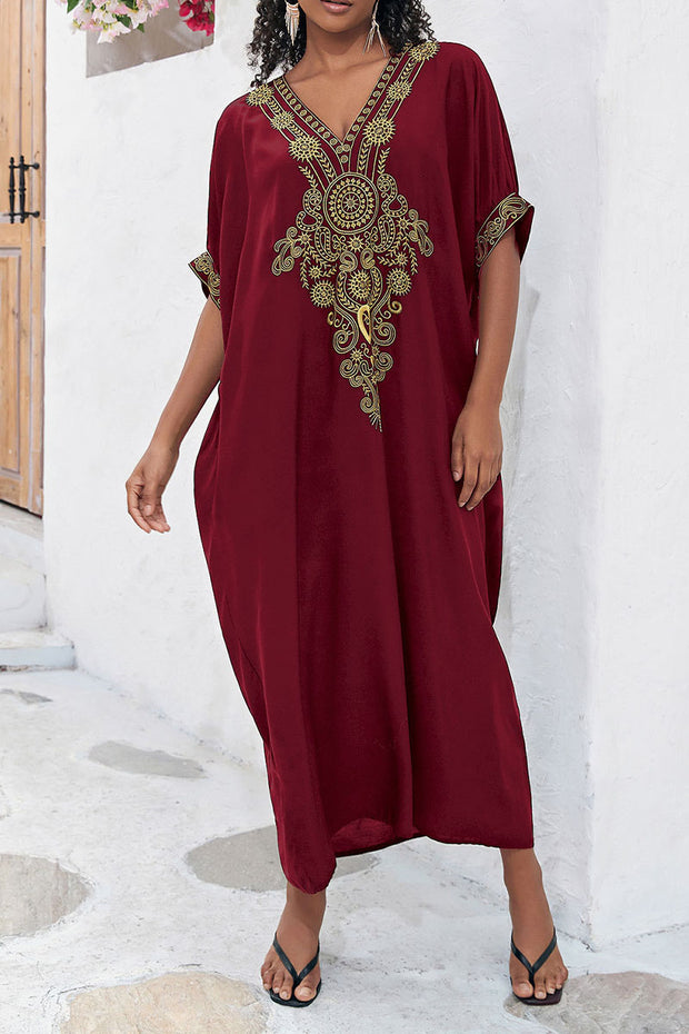 Beach Vacation Embroidered Cuff Cover Up Dress