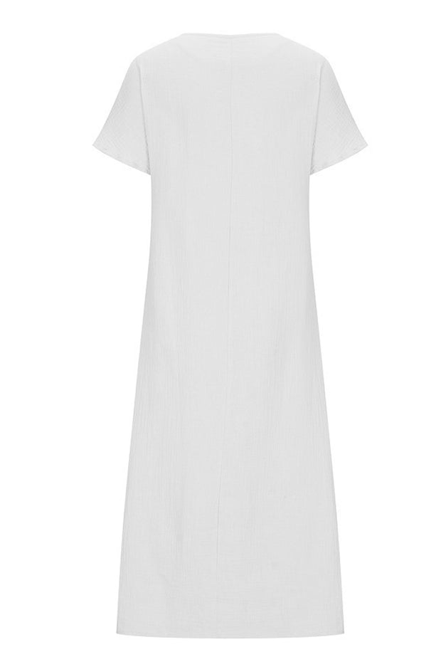 Linen Cotton Embroidered Slit Dress