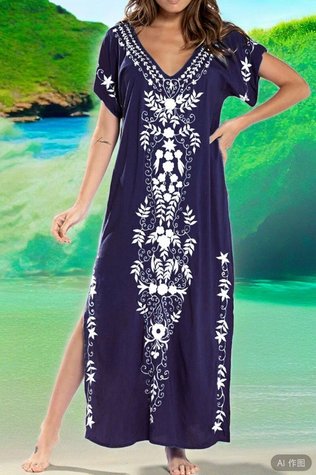 Beach Vacation Floral Embroidered Cover Up Dress